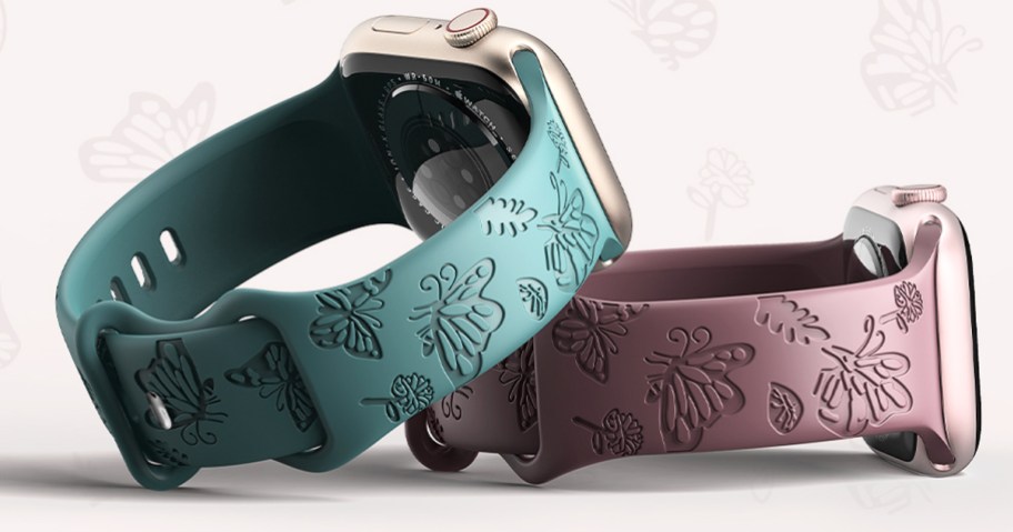 teal and mauve floral and butterfly apple watch bands
