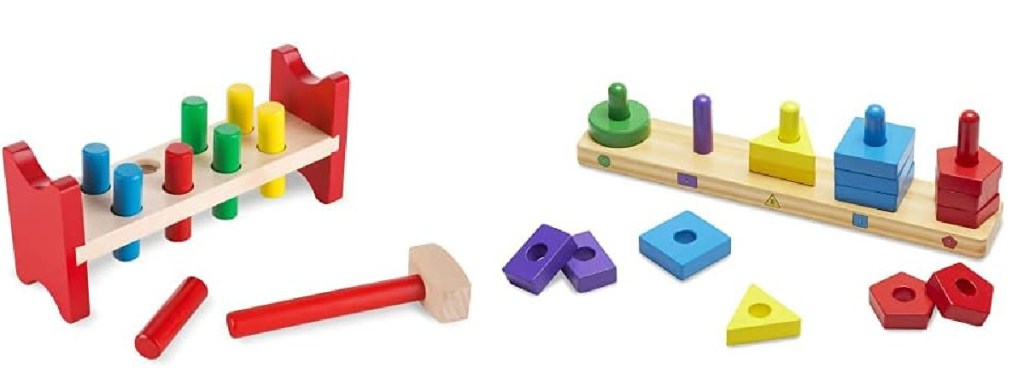 Melissa & Doug Deluxe Wooden Pound-A-Peg Toy w_ Hammer and Stack & Sort Board Set
