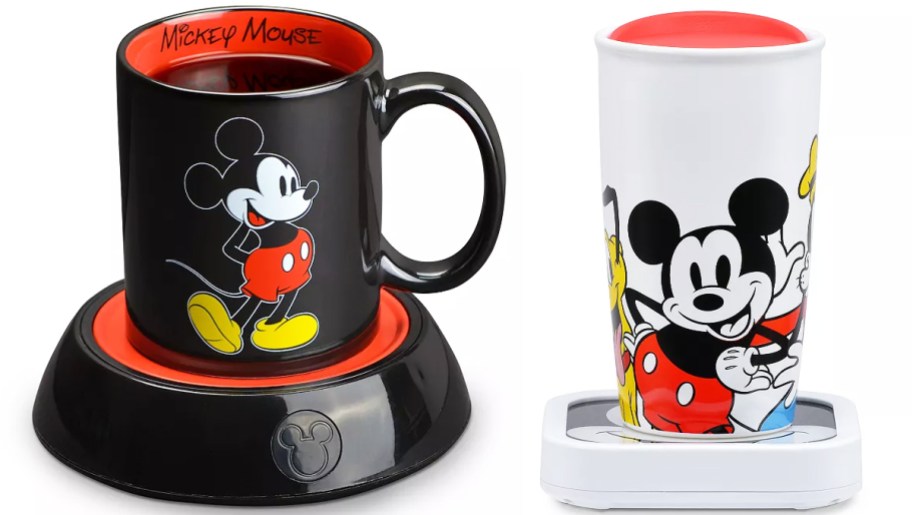 black and white mickey mouse coffee mugs on warmers