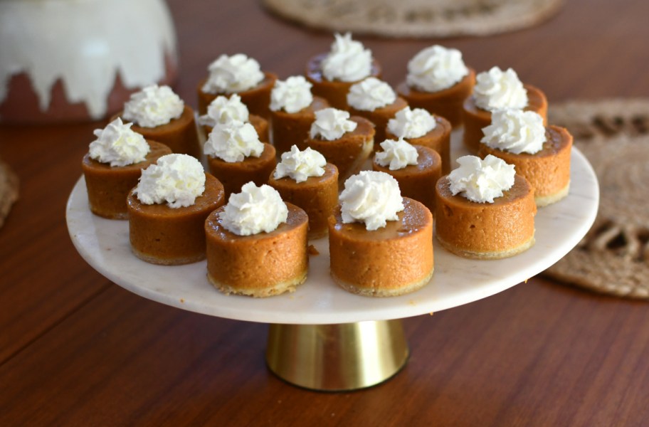 A tray of mini pumpkin pies