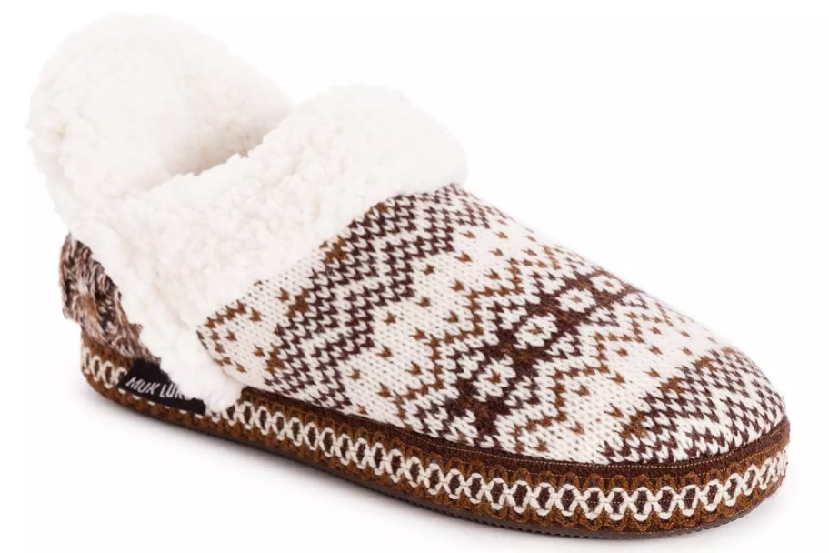 brown and white bootie slipper