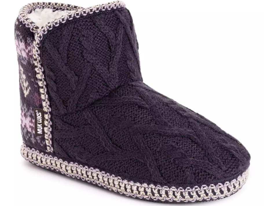purple knit slipper boot