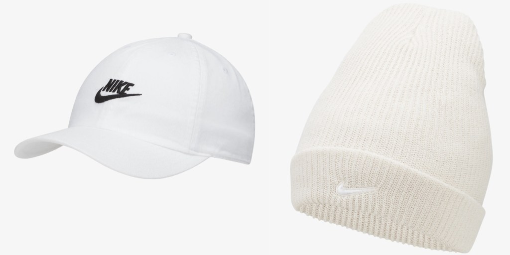 two white nike hats
