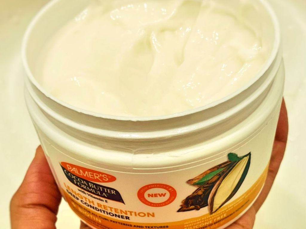 Open jar of Palmers Cocoa Butter Conditioner