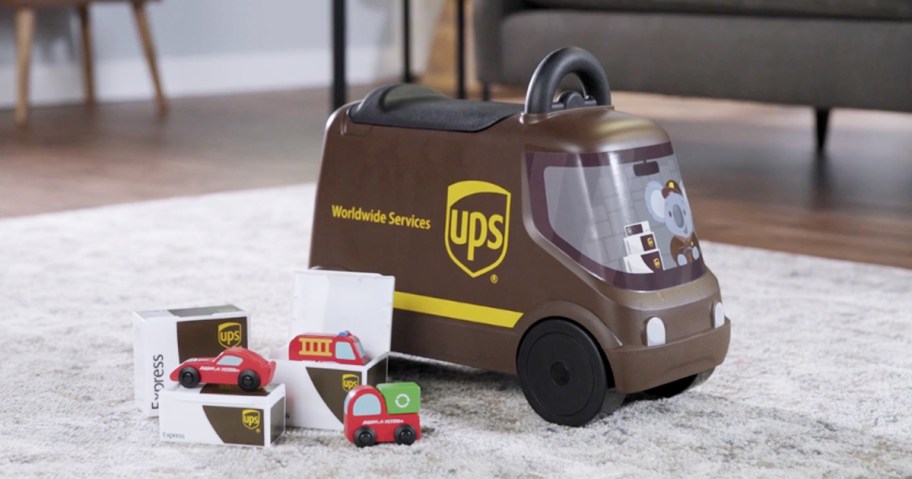 Radio Flyer UPS Truck and toy boxes on floor