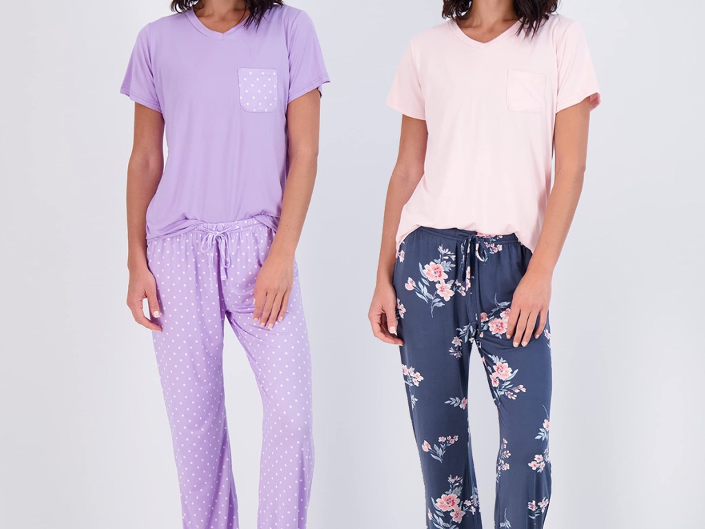 two women modeling pajama sets