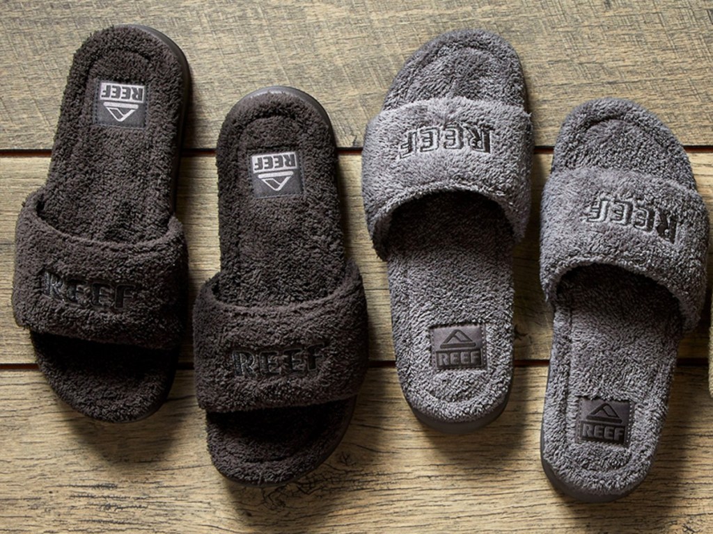 black and grey slipper slides