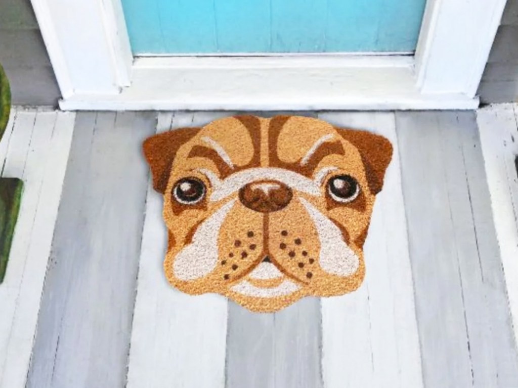 pug face doormat at front door