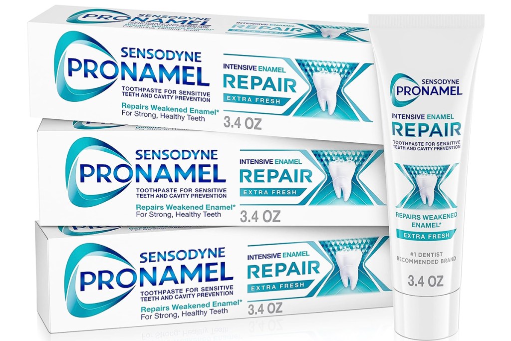 tube and three boxes of Sensodyne Pronamel Intensive Enamel Repair Toothpaste