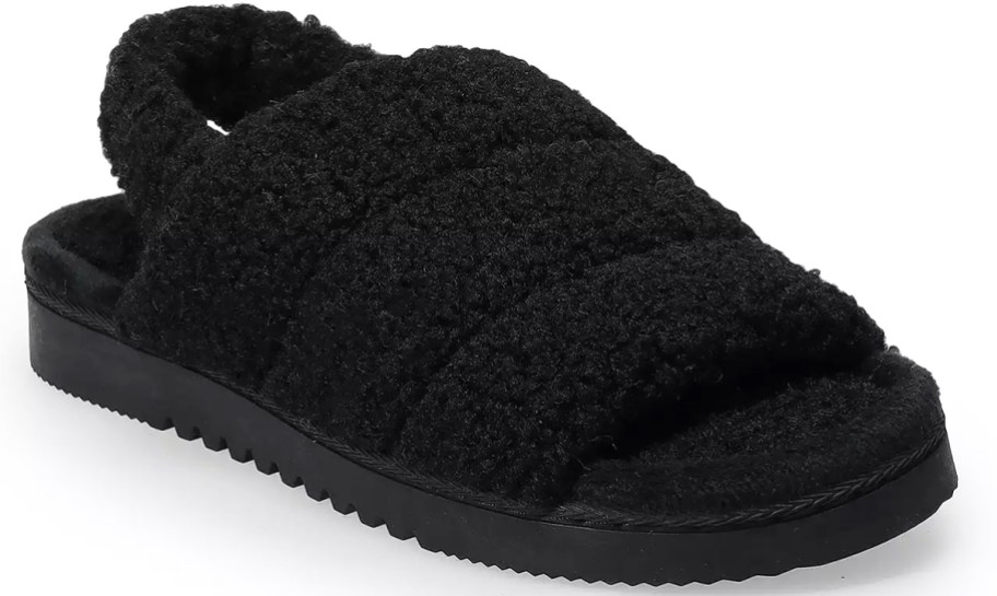 black sherpa slipper slide