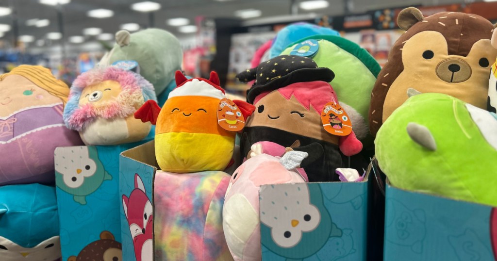 in store display of different sizes of squishmallows in kroger store