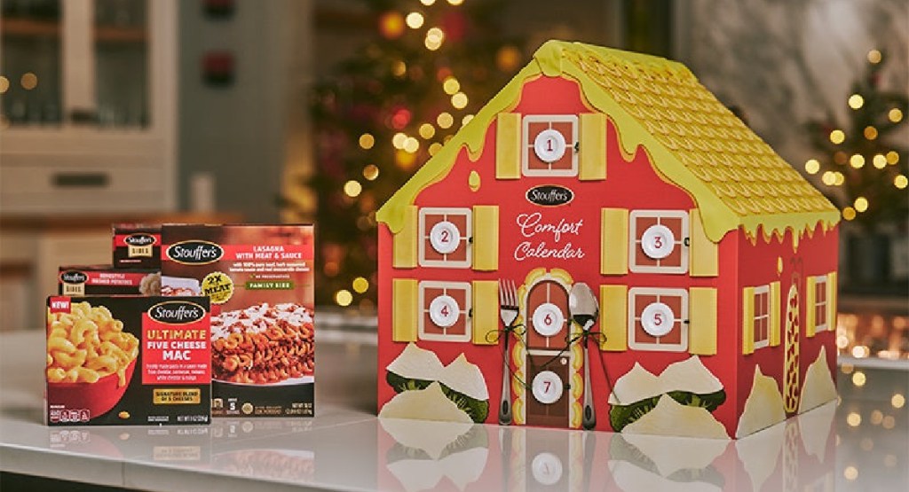 Stouffer Comfort Advent Calendar displayed next to the food