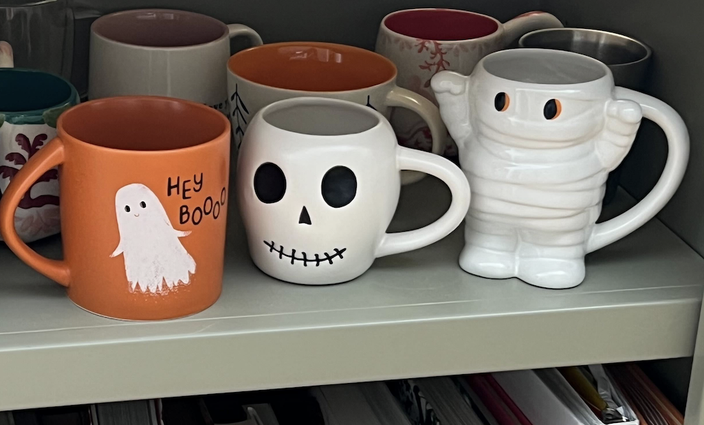 Target Halloween mugs on shelf