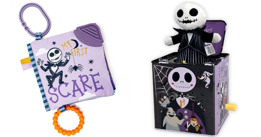 The Nightmare Before Christmas My First Scare Jack Skellington Soft Book Baby Teething Crinkle Book and Jack Skellington Classic Jack in The Box Musical Toy