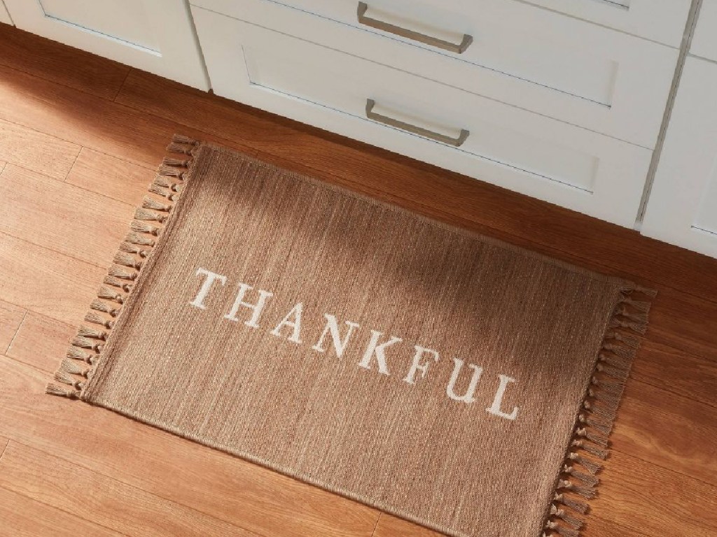 Threshold Accent Rug that says thankful