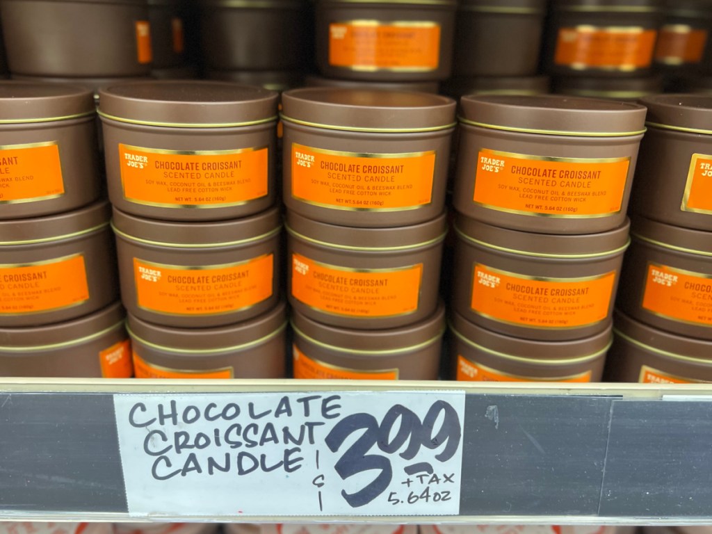 Trader Joes Chocolate Croissant Candles on store shelf