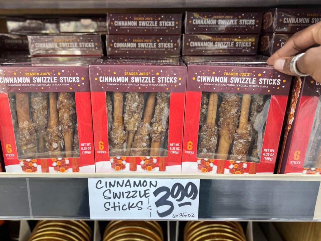 store display of Trader Joes Cinnamon Swizzle Sticks