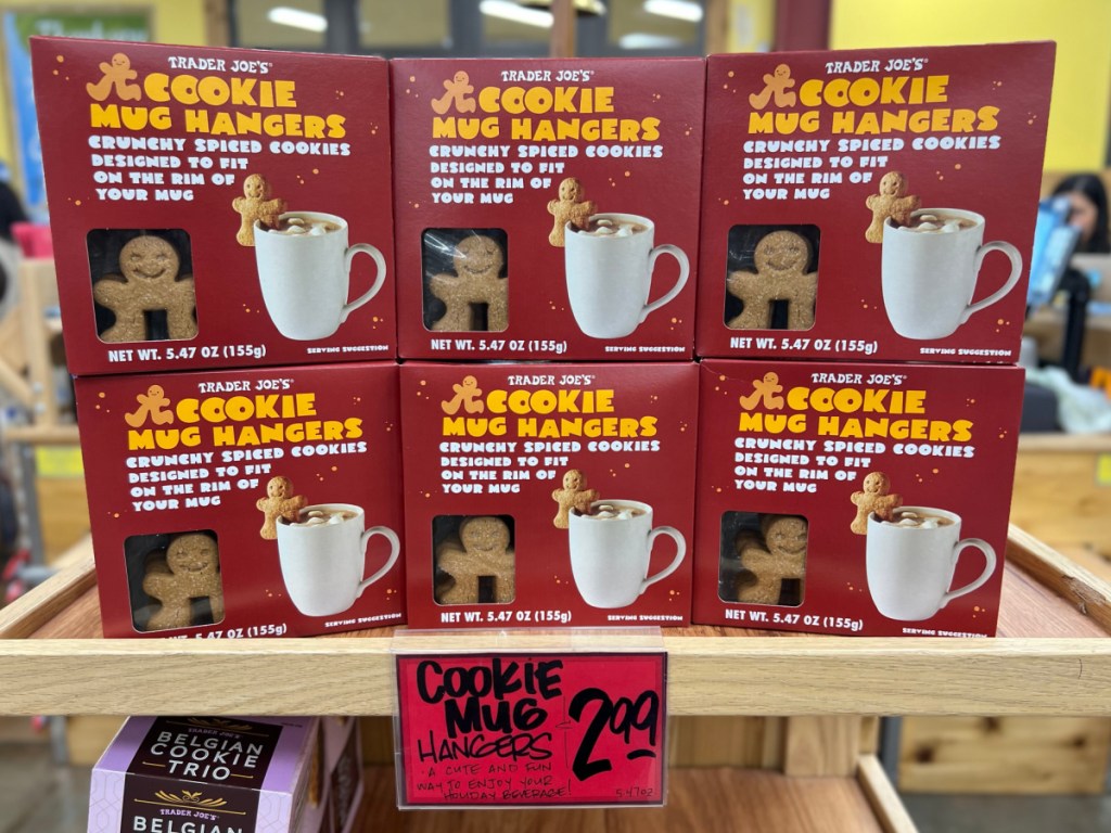 Trader Joes Cookie Mug Hangers with signage in store