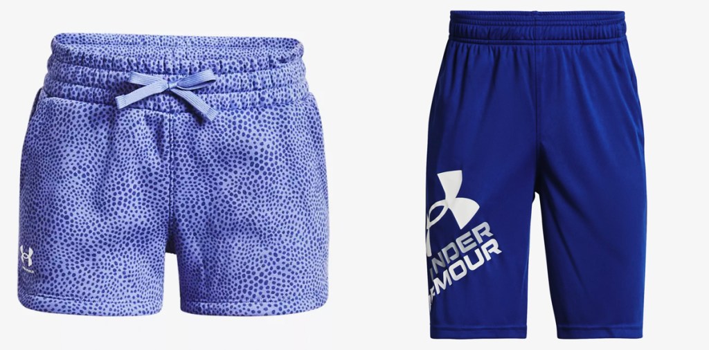 purple and blue under armour kids shorts