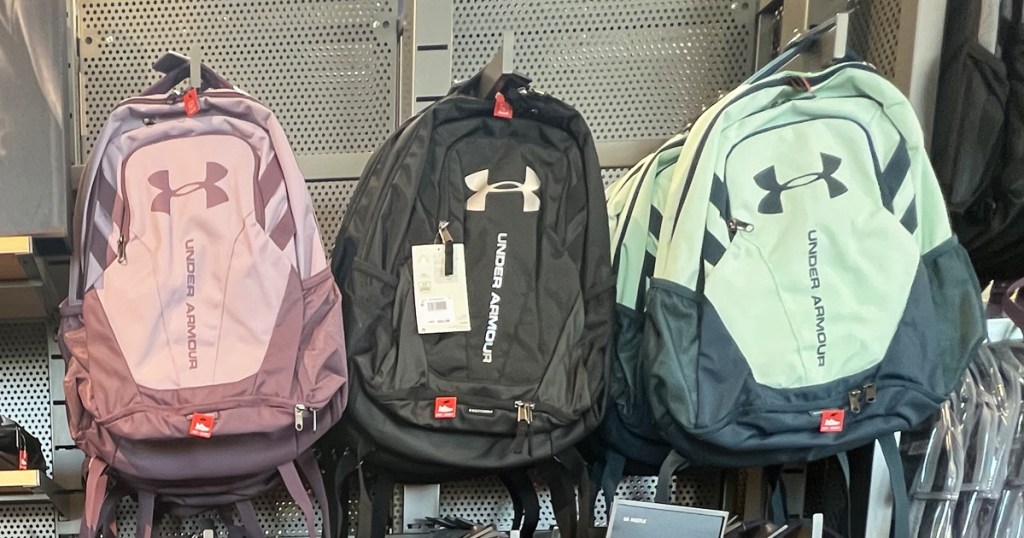 under armour backpacks on display in store