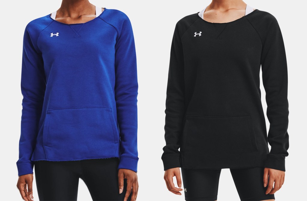 Under-Armour-Womens-Hustle-Fleece-Crew يتم شحن سترات وبنطلونات الركض الصوفية من Under Armour بسعر 19.99 دولارًا فقط