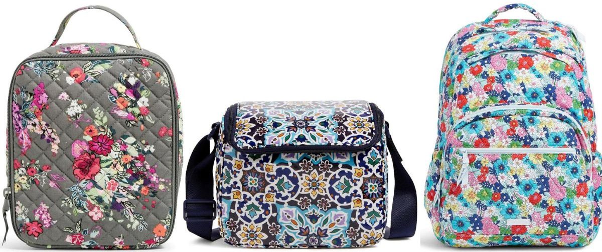2 vera bradley lunch bags and a backpack
