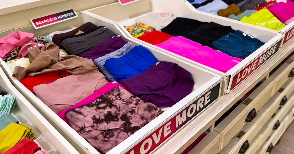store display of victoria's secret pink panties