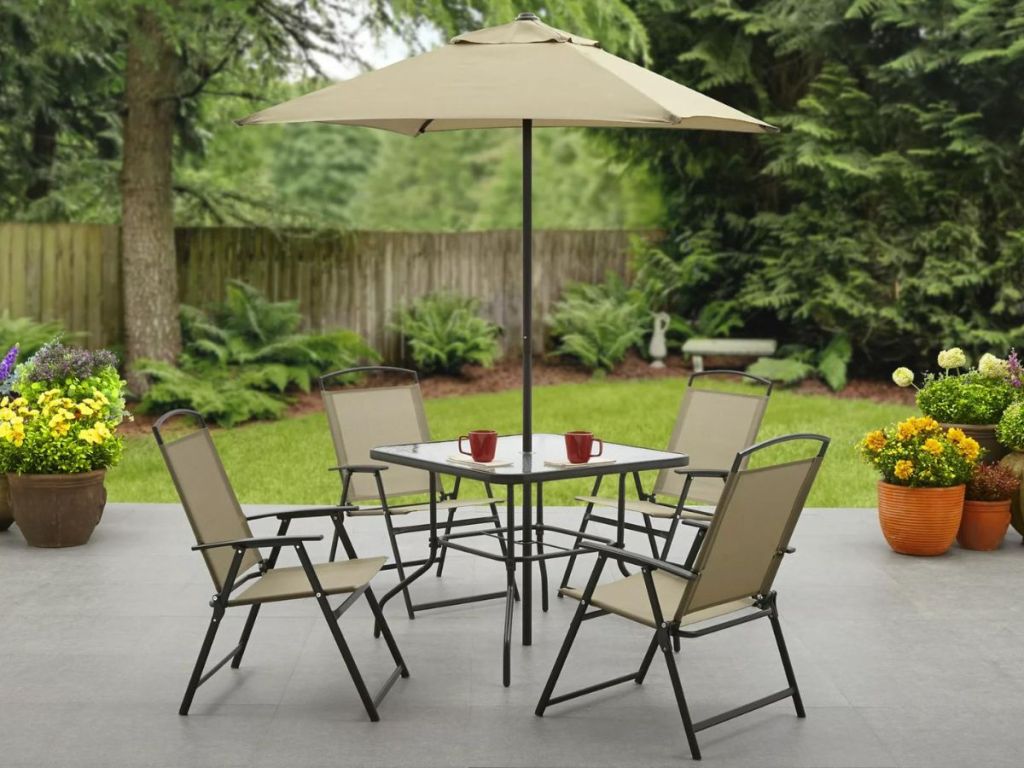 A Mainstays patio set on a patio
