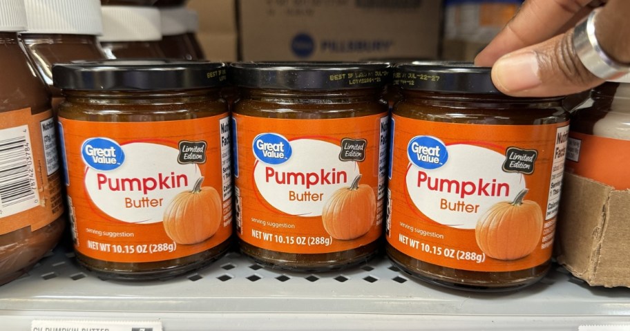 great value pumpkin butter on store shelf