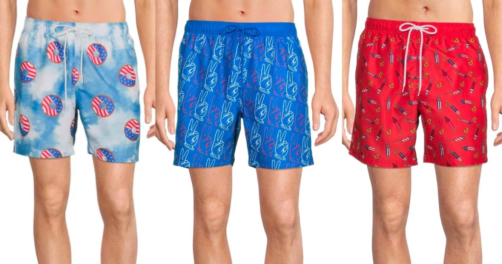 Way to Celebrate Men's Swim Trunks in US of Donuts, Peace Out, or Snap Crackle
