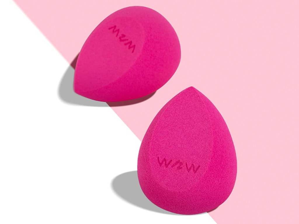 two pink makeup sponges