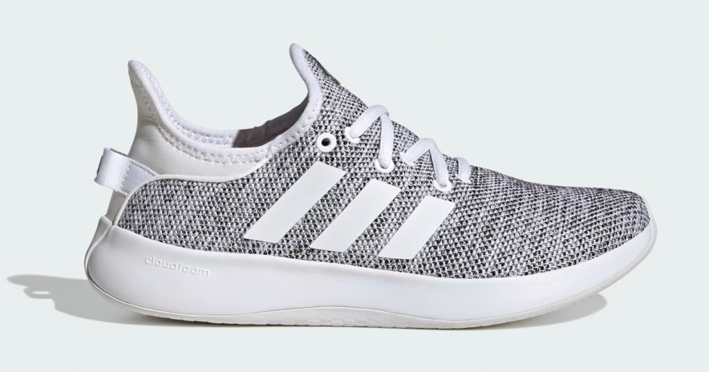 gray and white adidas shoes