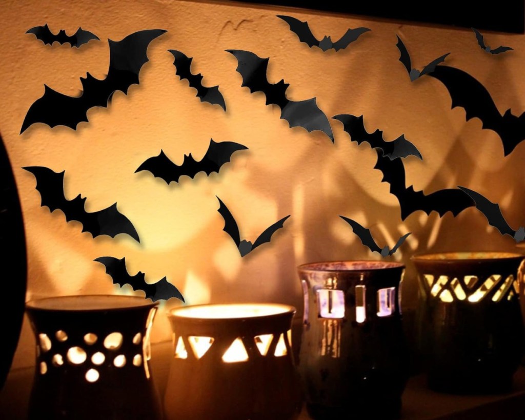 bat decor on wall in dark