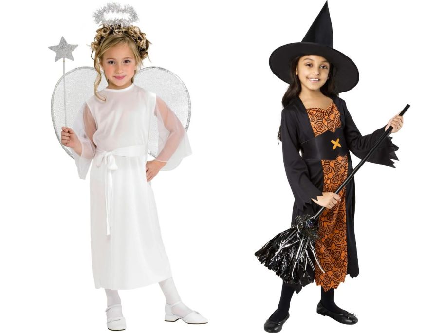 kids wearing angel and witch costumes