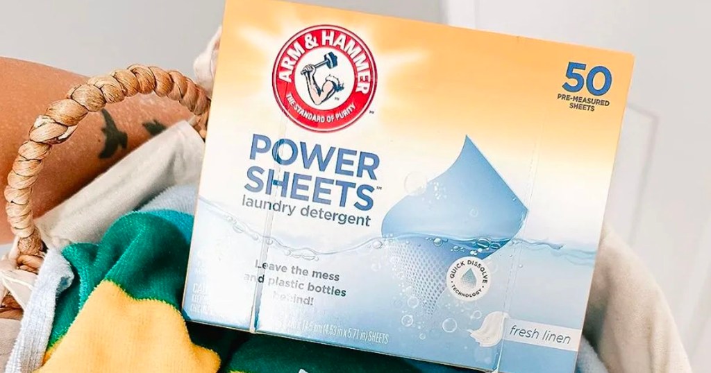 arm and hammer power sheets box on laundry basket