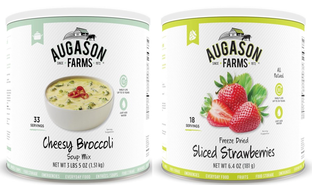 augason farms cheesy broccoli and sliced strawberries