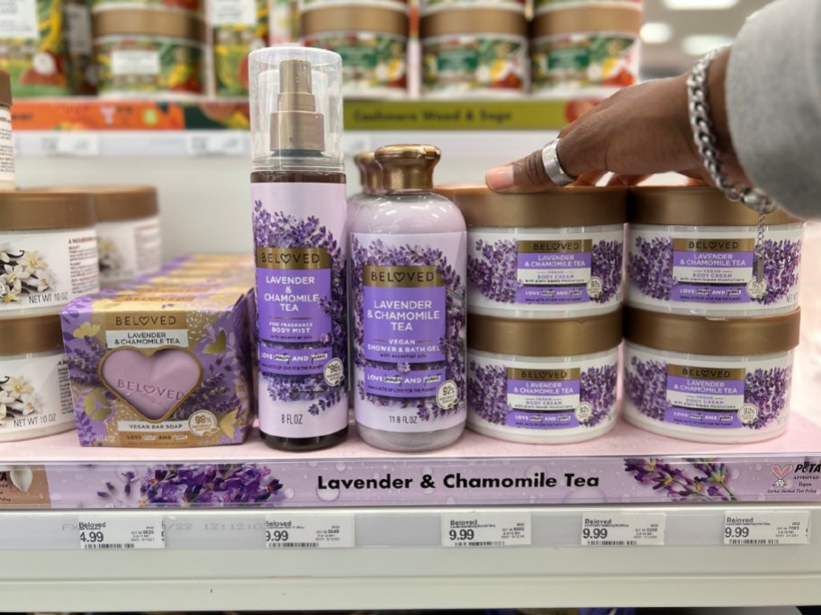 hand holding beloved lavendar products