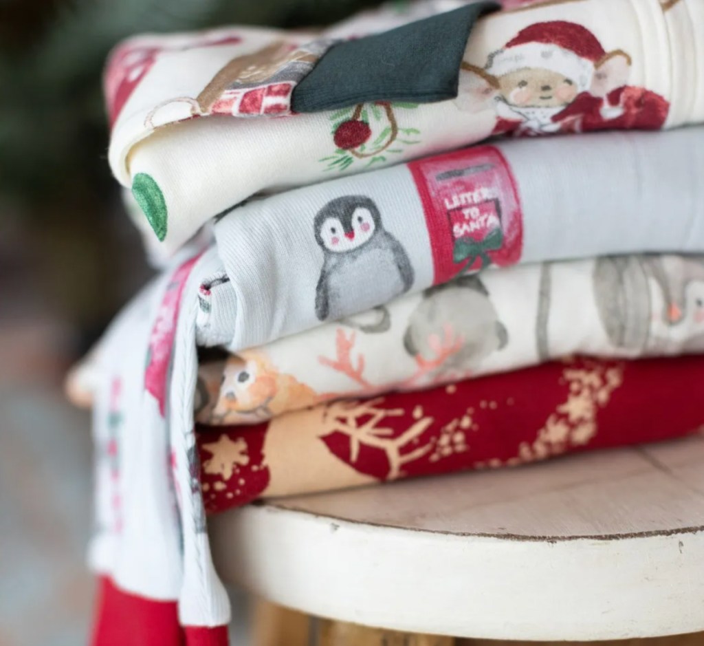 pile of winter pajamas stacked