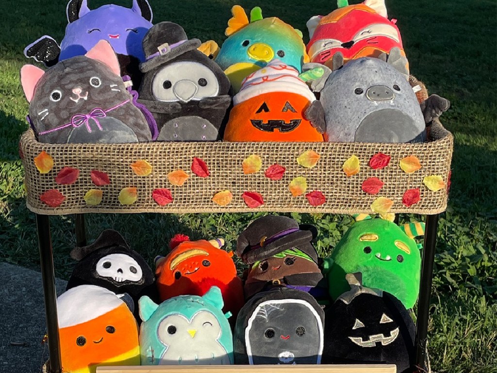 cart filled with the new halloween squishmllows from five below