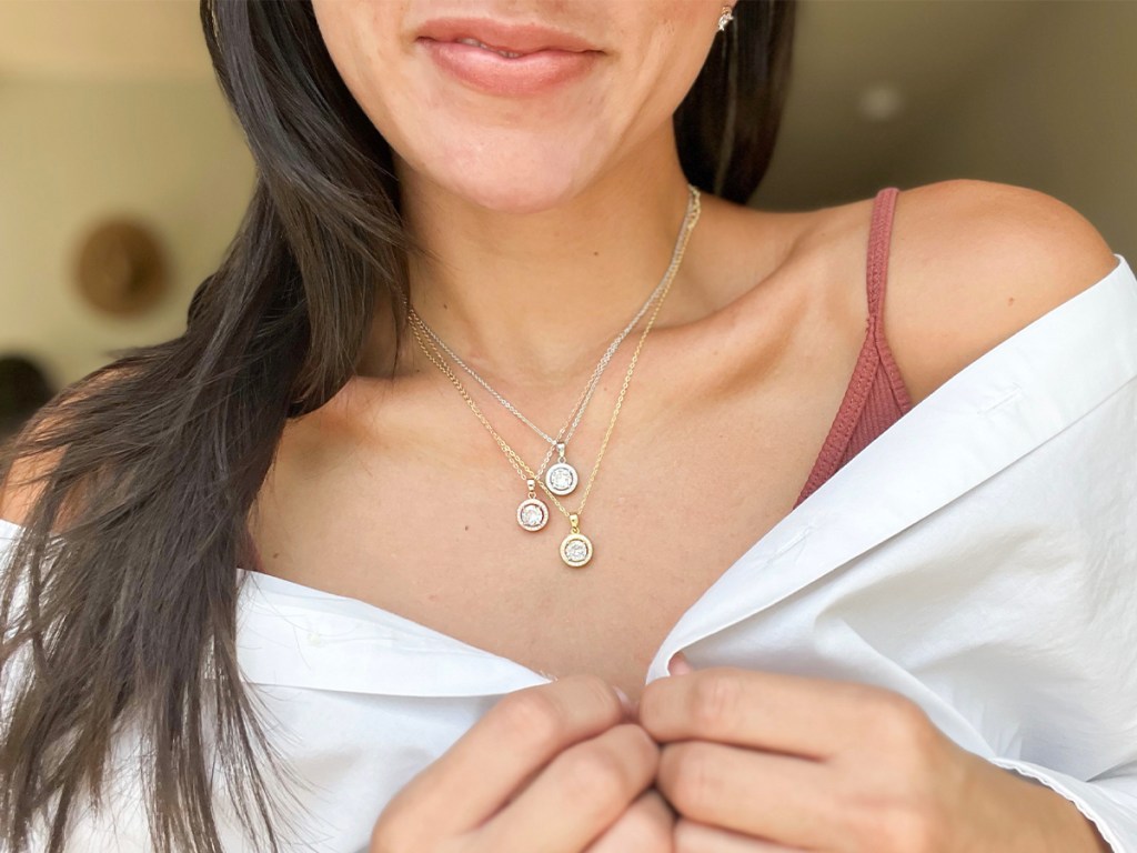 woman wearing cate and chloe necklaces