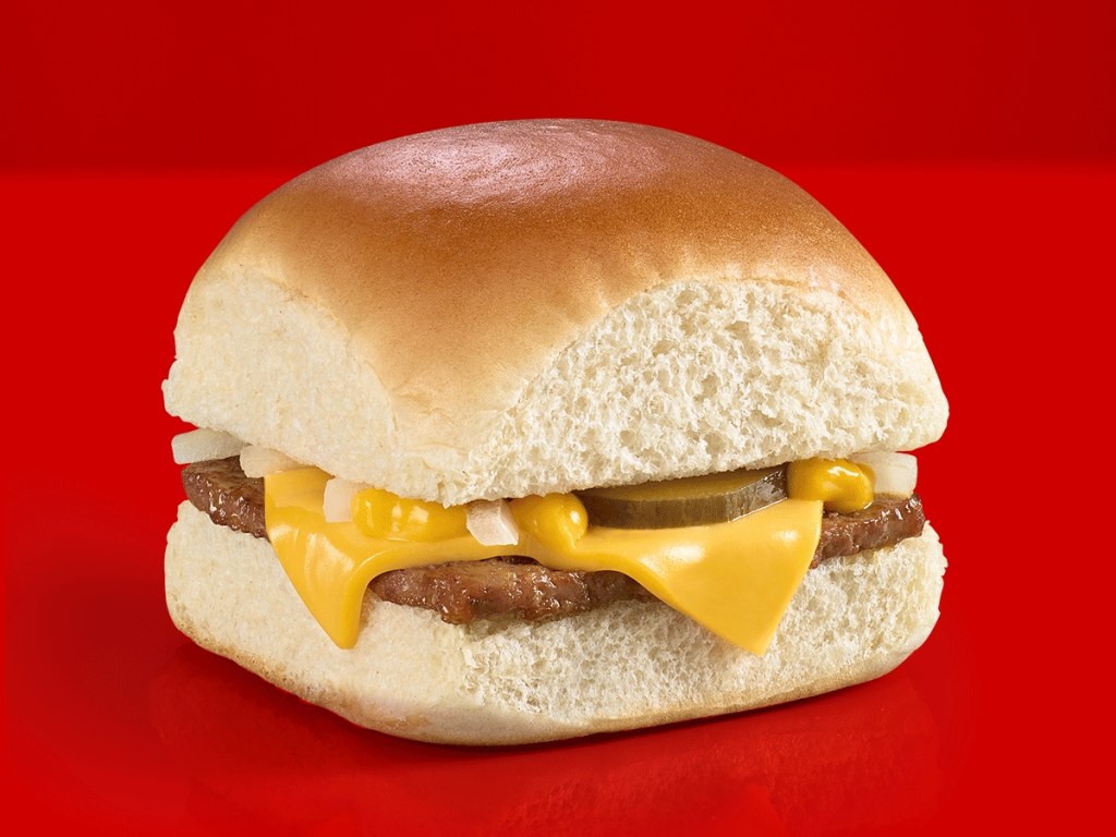 slider with cheese on red background