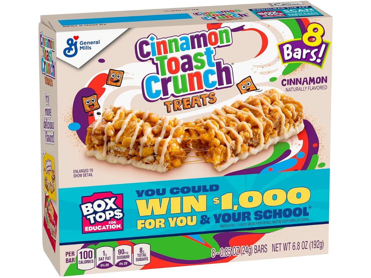 an image of an 8-count box of cinnamon toast crunch cereal bars