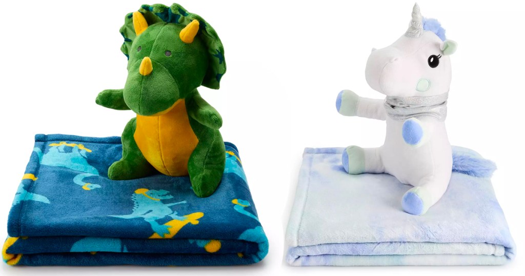 dino and unicorn plush and blanket