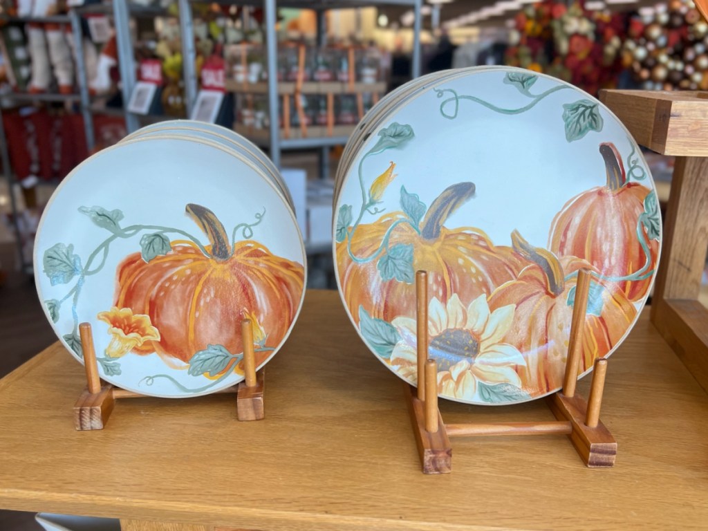display of Celebrate Together Fall Ceramic Harvest Salad Plate and dinner plate at the store