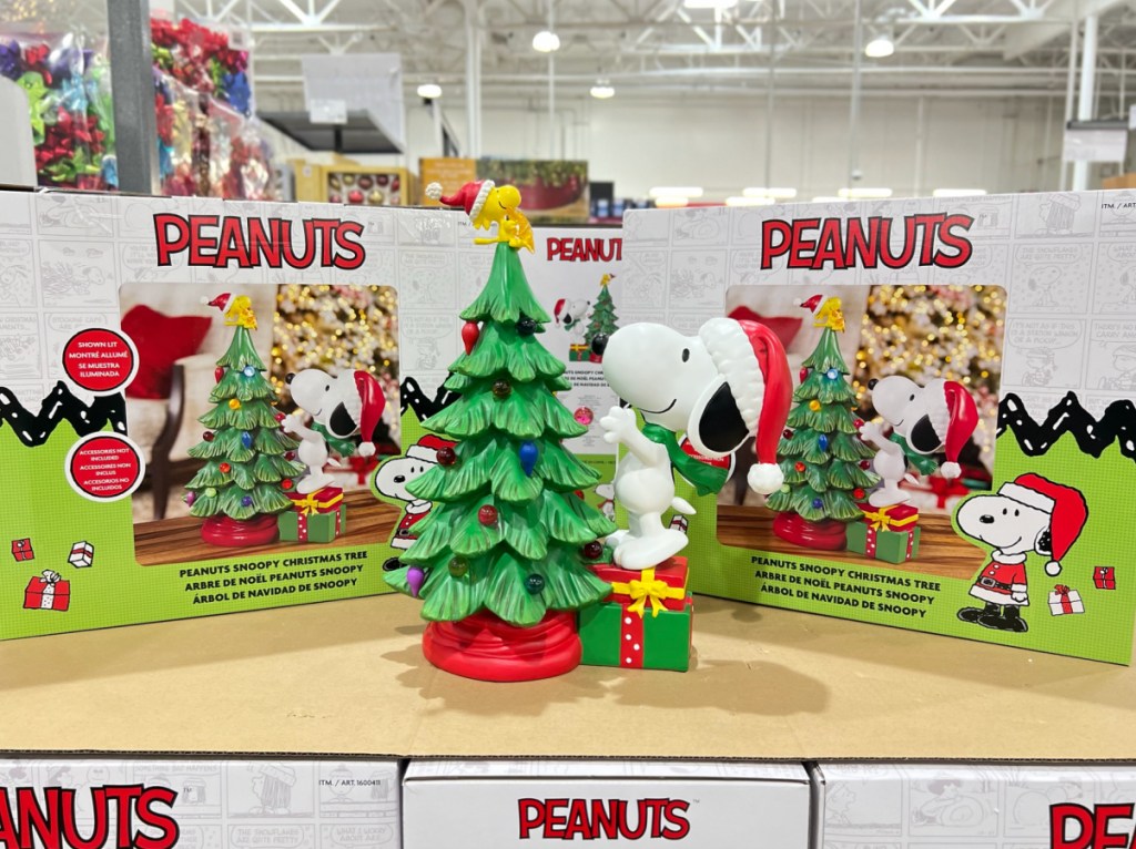 display of Peanuts Snoopy LED Holiday TreePeanuts Snoopy LED Holiday Tree with boxes surrounding it