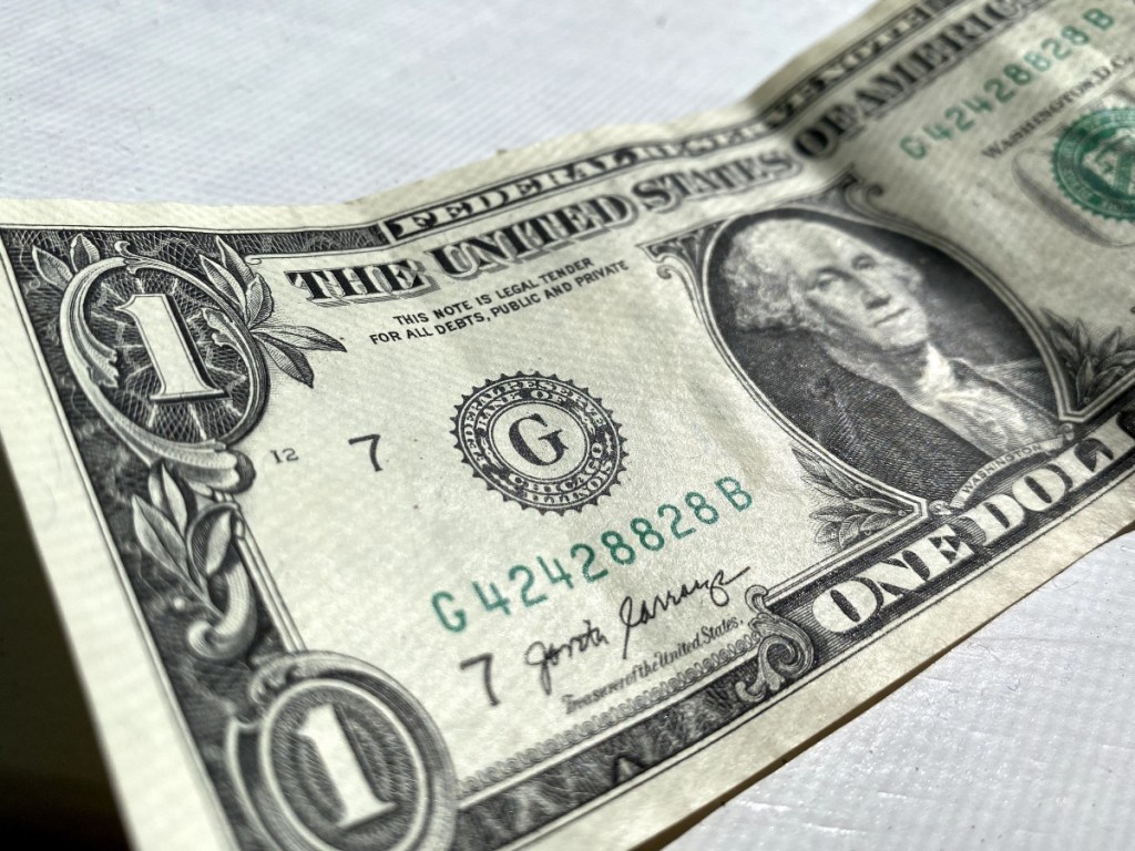 close-up view of one dollar bill