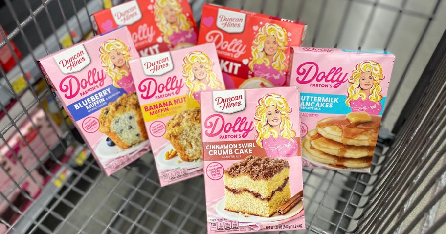 duncan hines dolly parton breakfast mixes in walmart shopping cart