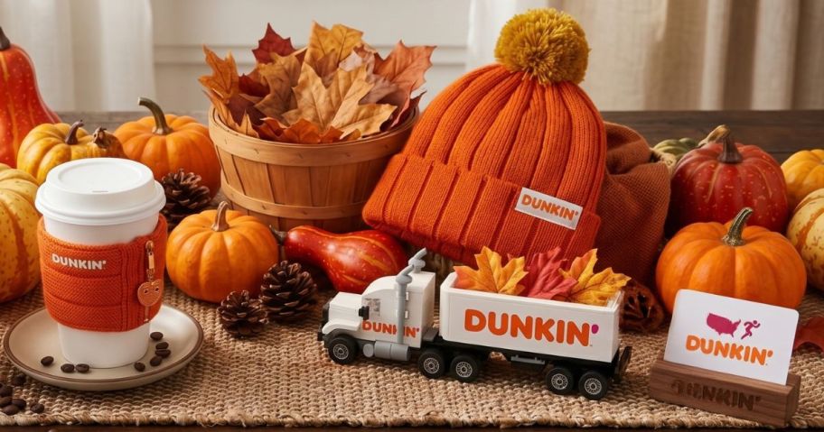 Dunkin' at Home Extras Extravaganza Arcade prizes on table