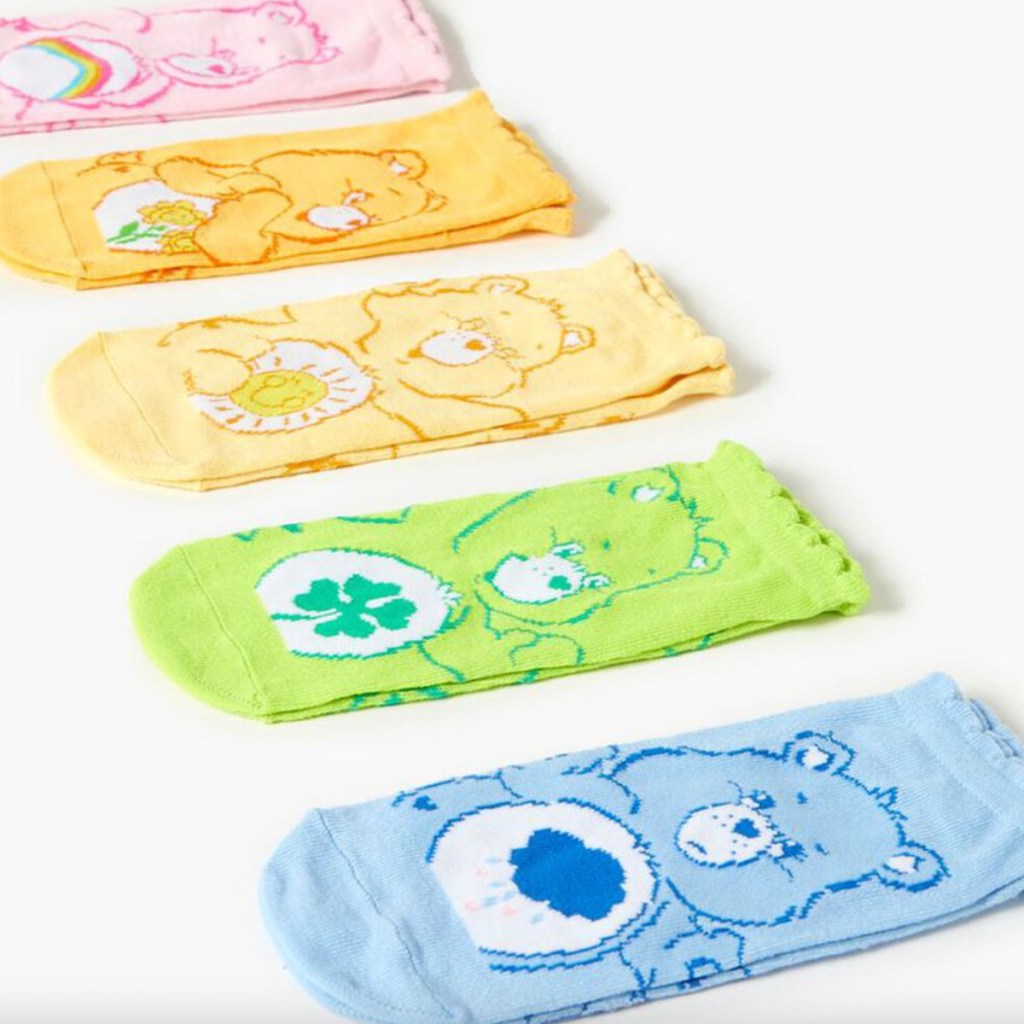 five pairs of rainbow care bear socks 