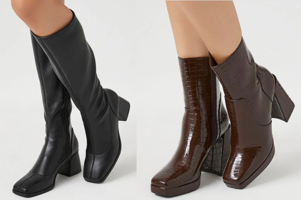 black and brown square toe boots